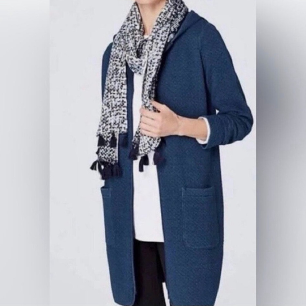 J Jill Pure Jill Indigo Quilted Cotton Hooded Pocket Long Cardigan Women’s XL